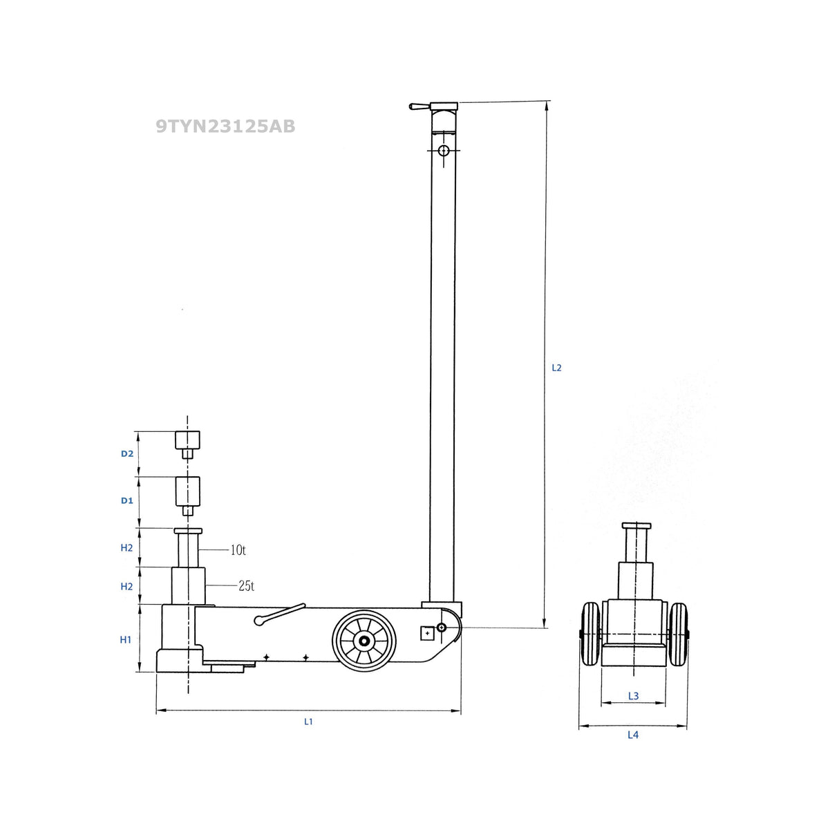 KING TONY Profi-Werkzeuge - 2-stufiger Wagenheber, lufthydraulisch - 25/50T 9TYN23150AB