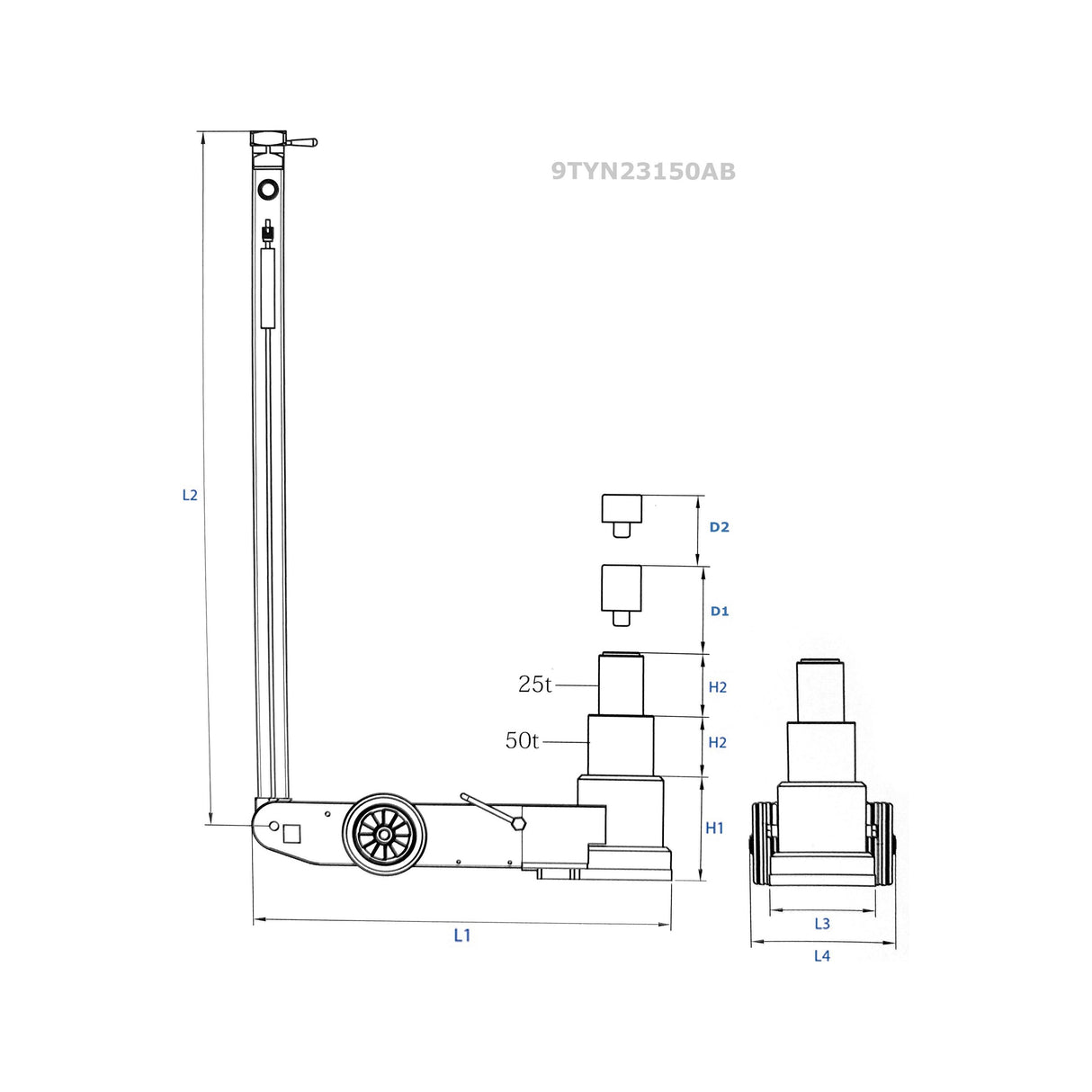 KING TONY Profi-Werkzeuge - 2-stufiger Wagenheber, lufthydraulisch - 25/50T 9TYN23150AB