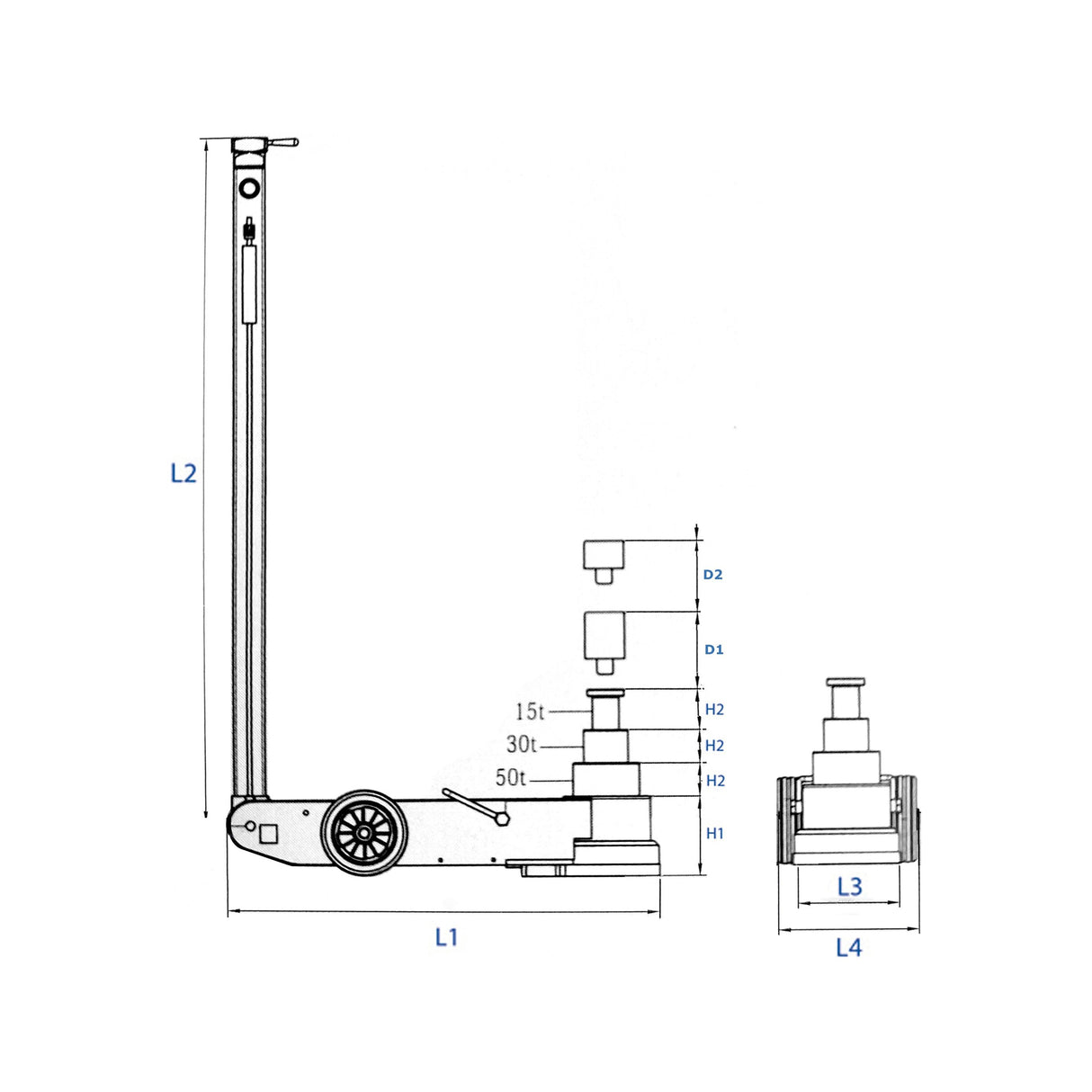 KING TONY Profi-Werkzeuge - 3-stufiger Wagenheber, lufthydraulisch - 15/30/50T 9TYN23250AB