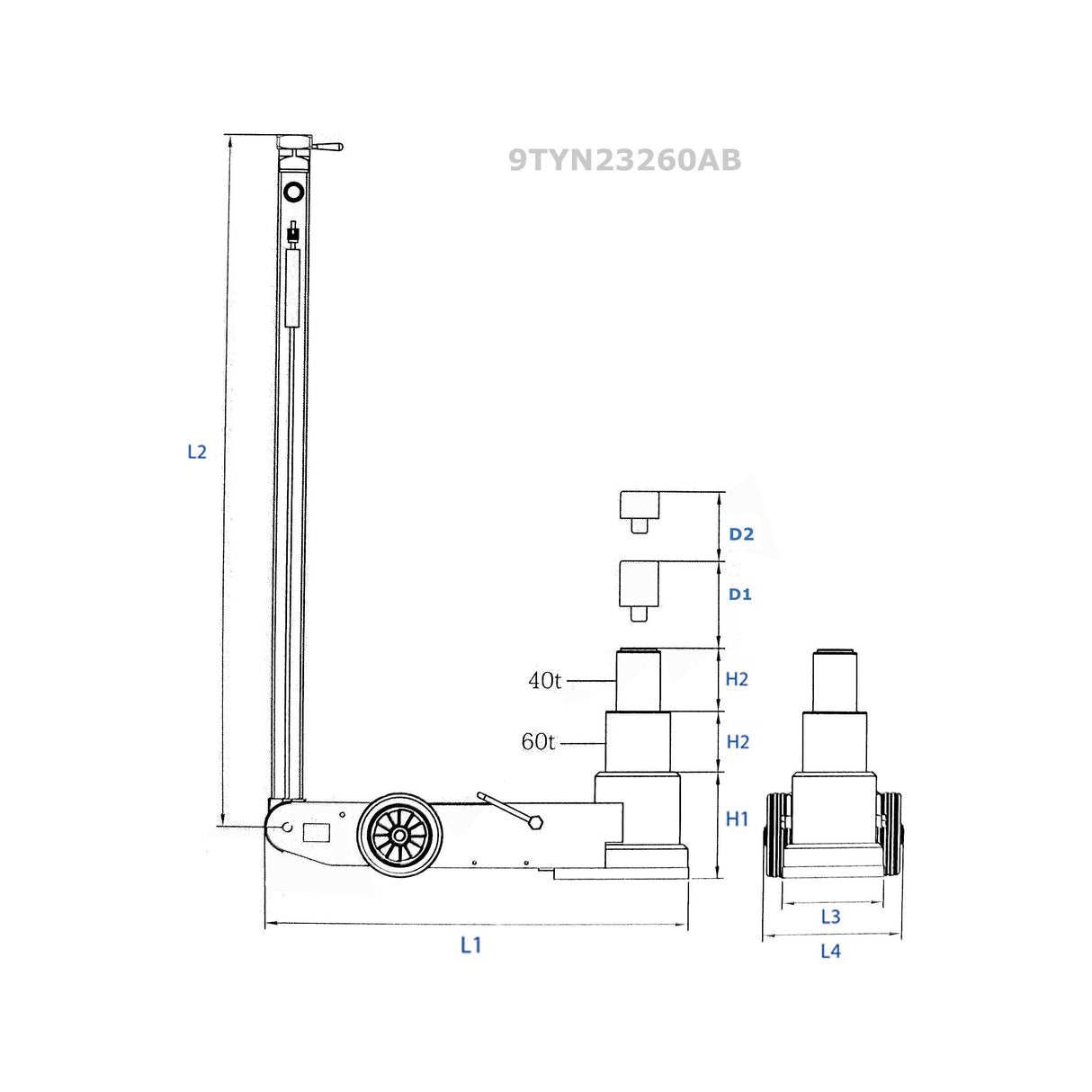 KING TONY Profi-Werkzeuge - 2-stufiger Wagenheber, lufthydraulisch - 40/60T 9TYN23260AB
