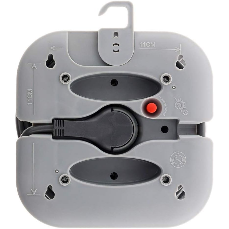 ASLO Büro-Kabeltrommel, Kabeltrommel für Haushalt, 3 Steckdosen, 2P+T, 16 A, Stromunterbrechung, 2 x USB, Grau