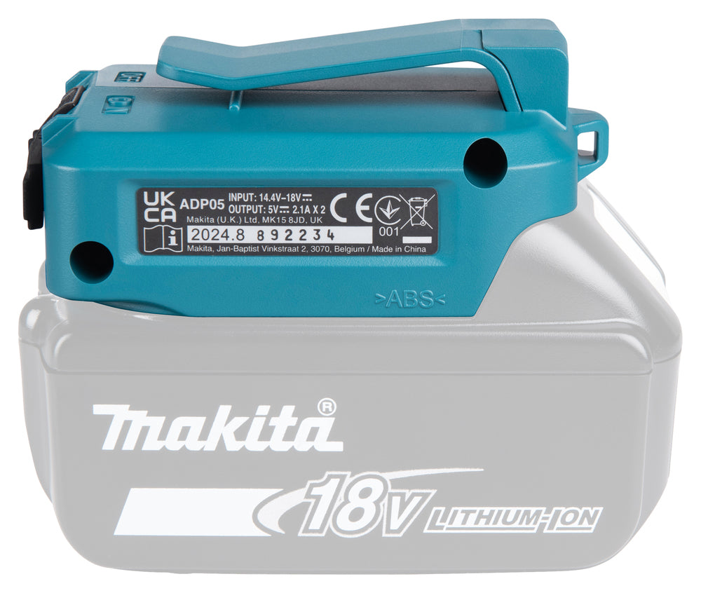 Makita Akku-USB Adapter | mit 2 USB-A Anschlüssen & Gürtelclip - DECADP05