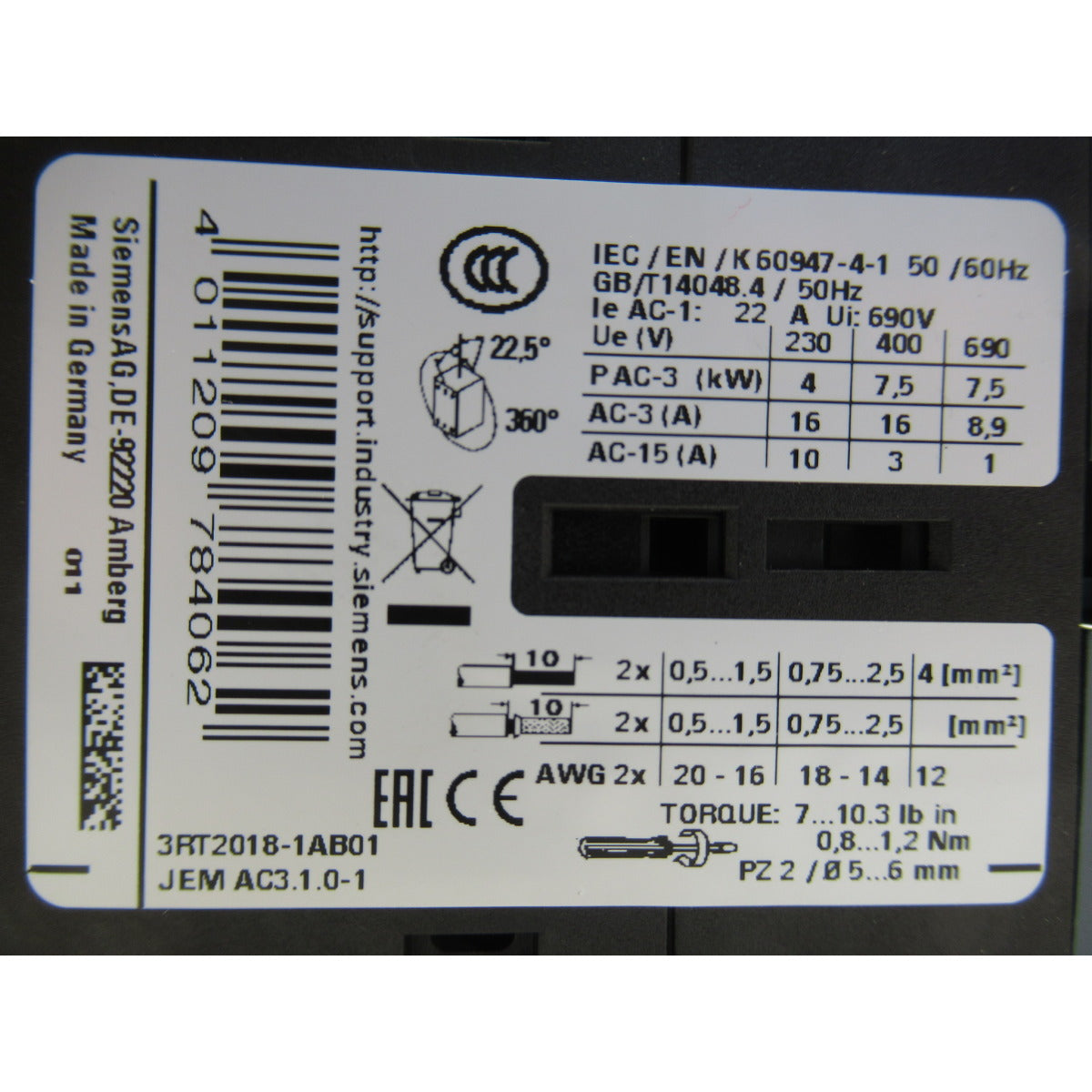 Aircraft Schütz 16A / 24V #005644000 / SIEMENS 3RT2018-1AB01 - Art. 0005644000