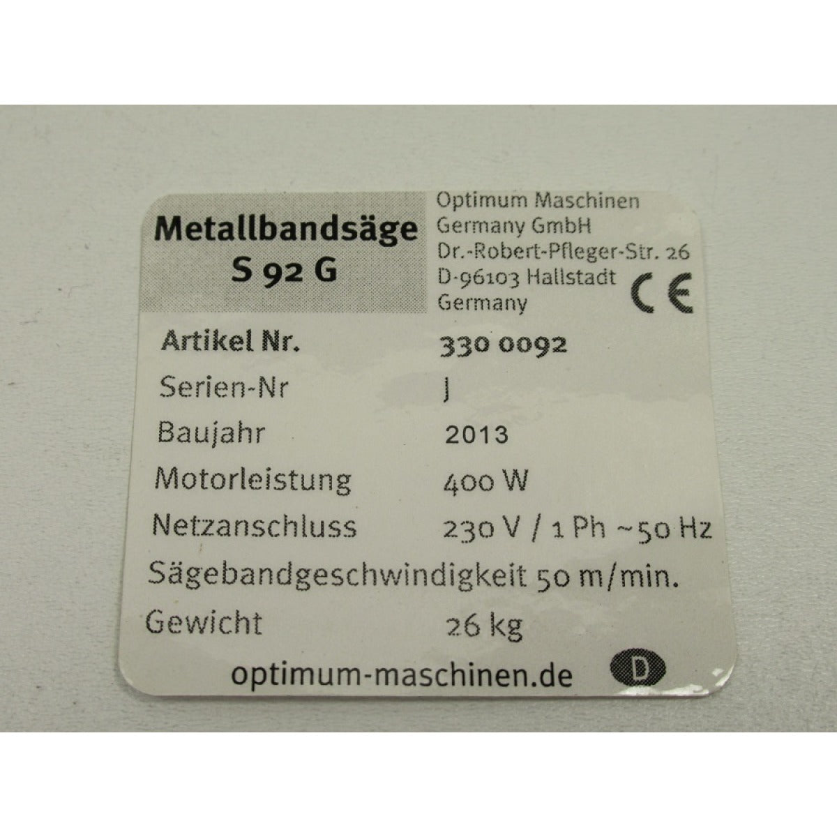 OPTIMUM Label S92G – Detailausführung 2 SM-033000921111