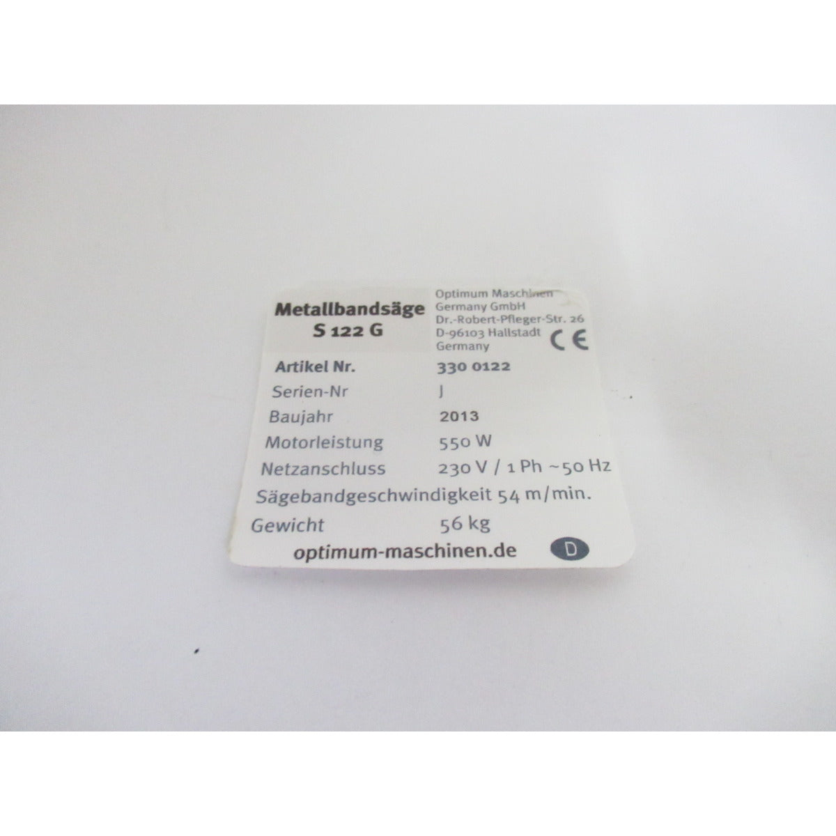 OPTIMUM Label S122G – technische Ausführung 1 SM-03300122167