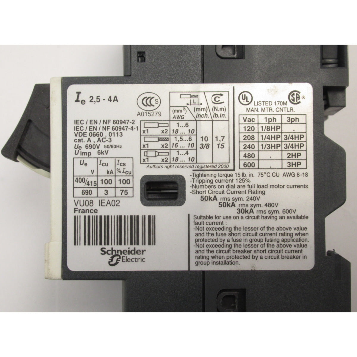 OPTIMUM Motorschutzschalter RB 35 GV2ME08 7 / 2,5-4A SM-033350351041