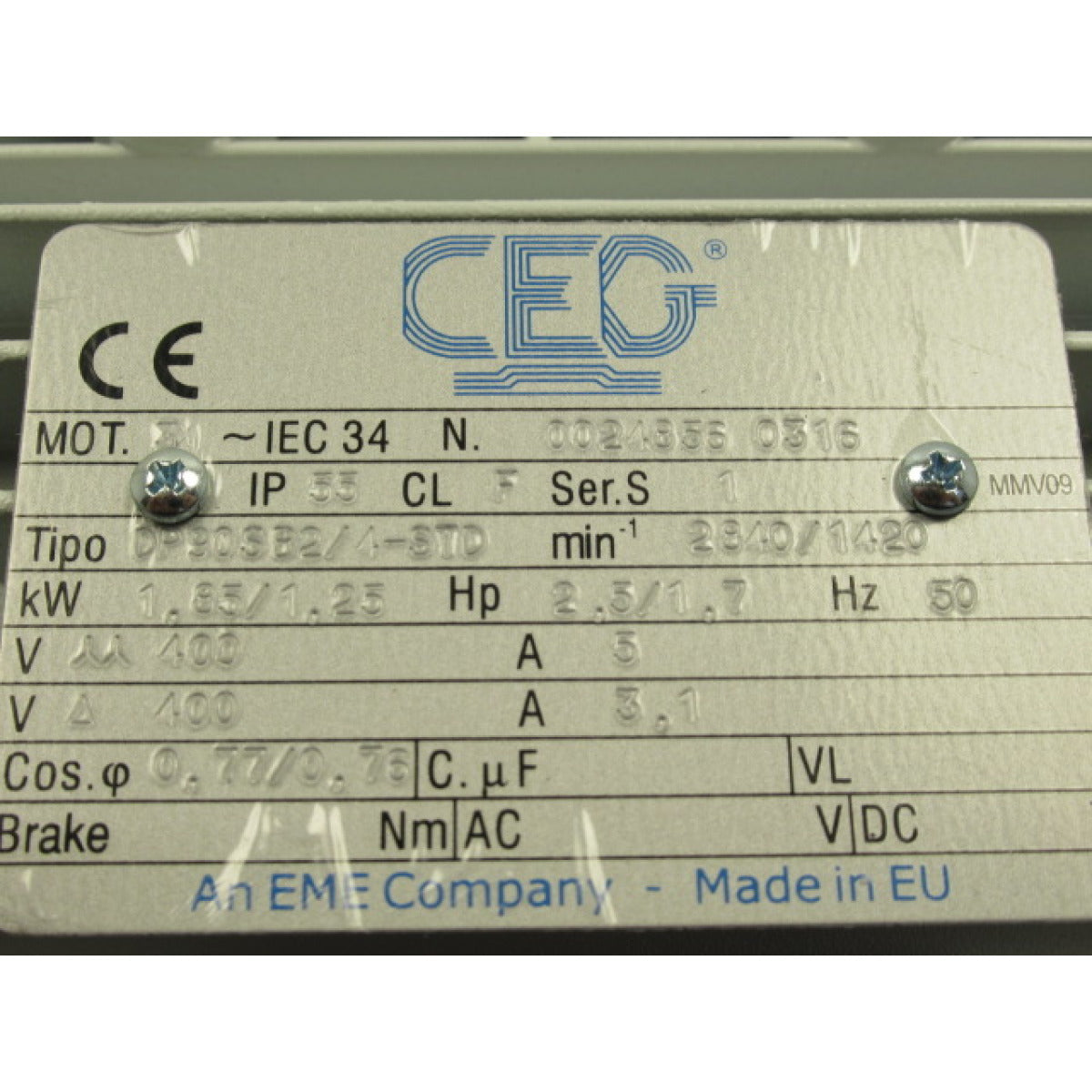 Metallkraft Motor MKS 315V,VH / 400V/50Hz 080/80, 2Stufen HP2,3/1,7 - 1,85/1,25kW - Art. 036208080