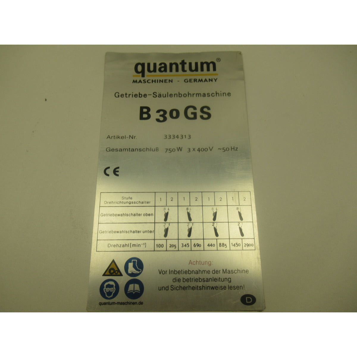Optimum Label B 30 GS < Typenschild > - Art. 0373047