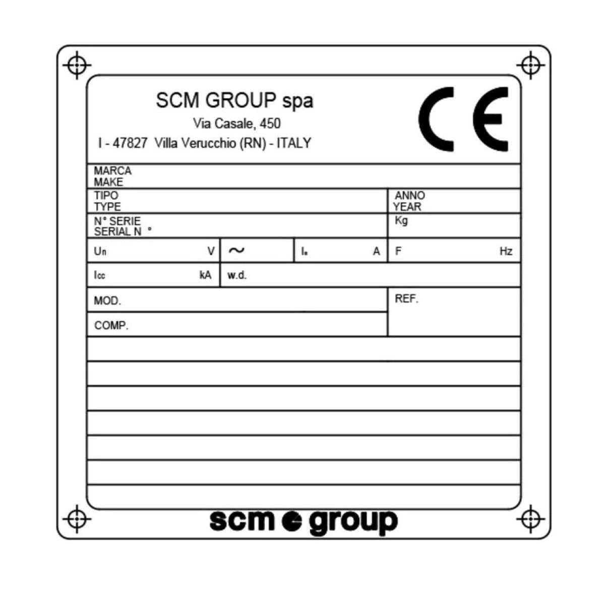 Holzkraft Typenschild CE SCM 0302110220A / "blanko" - Art. 0510302110220A