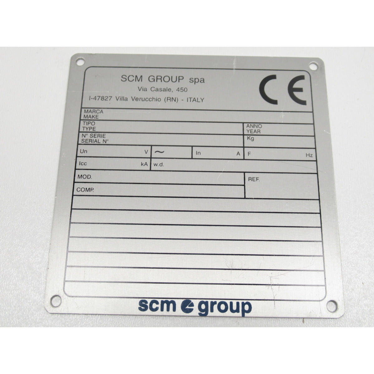 Holzkraft Typenschild CE SCM 0302110220A / "blanko" - Art. 0510302110220A