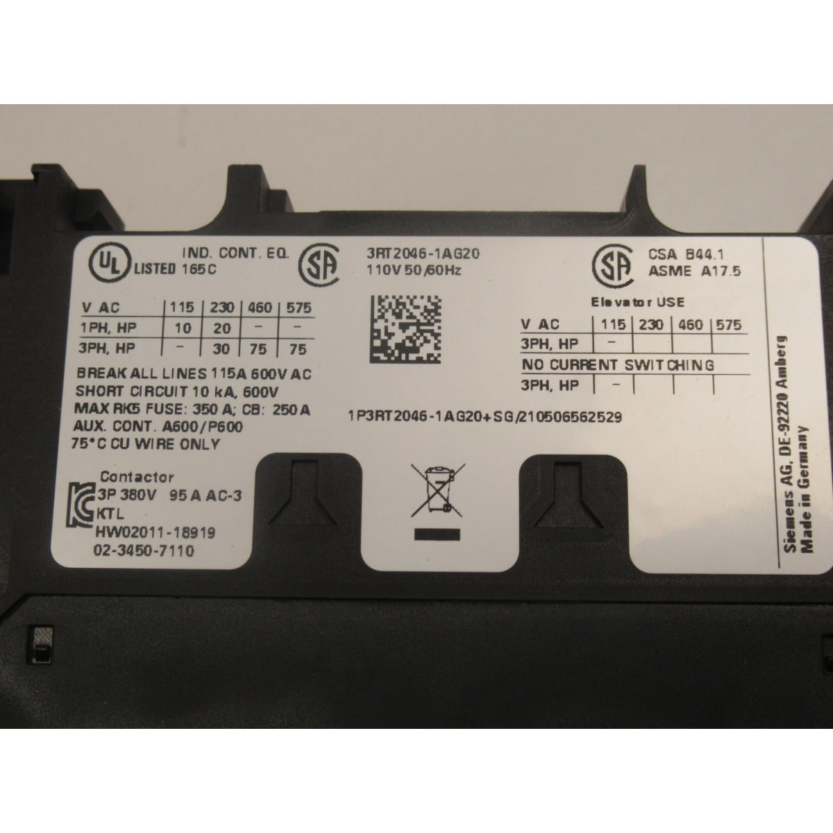 Fini Schütz 3RT1046-1AG20 E0M013047 / 95A, 110V - Art. 0E0M013047