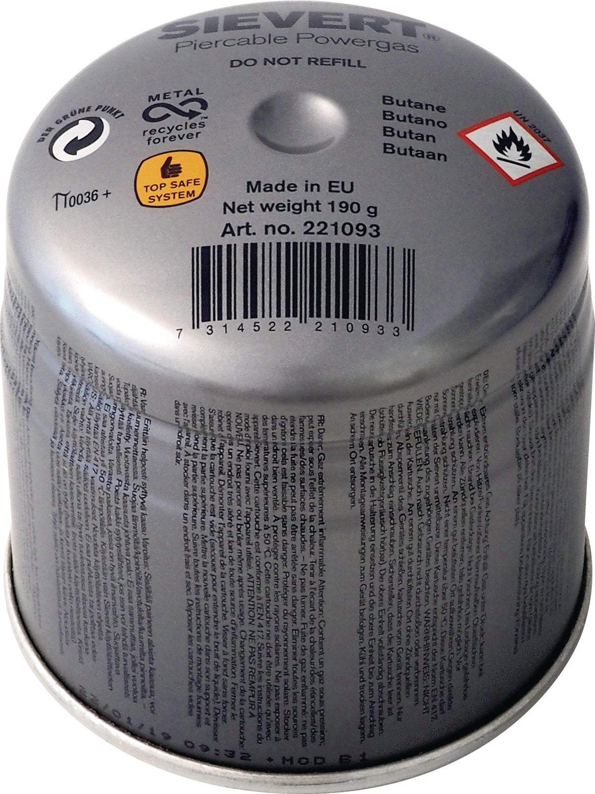 SIEVERT Stechkartusche 2210 – 190 g, 350 ml, 1925 °C Flammentemperatur