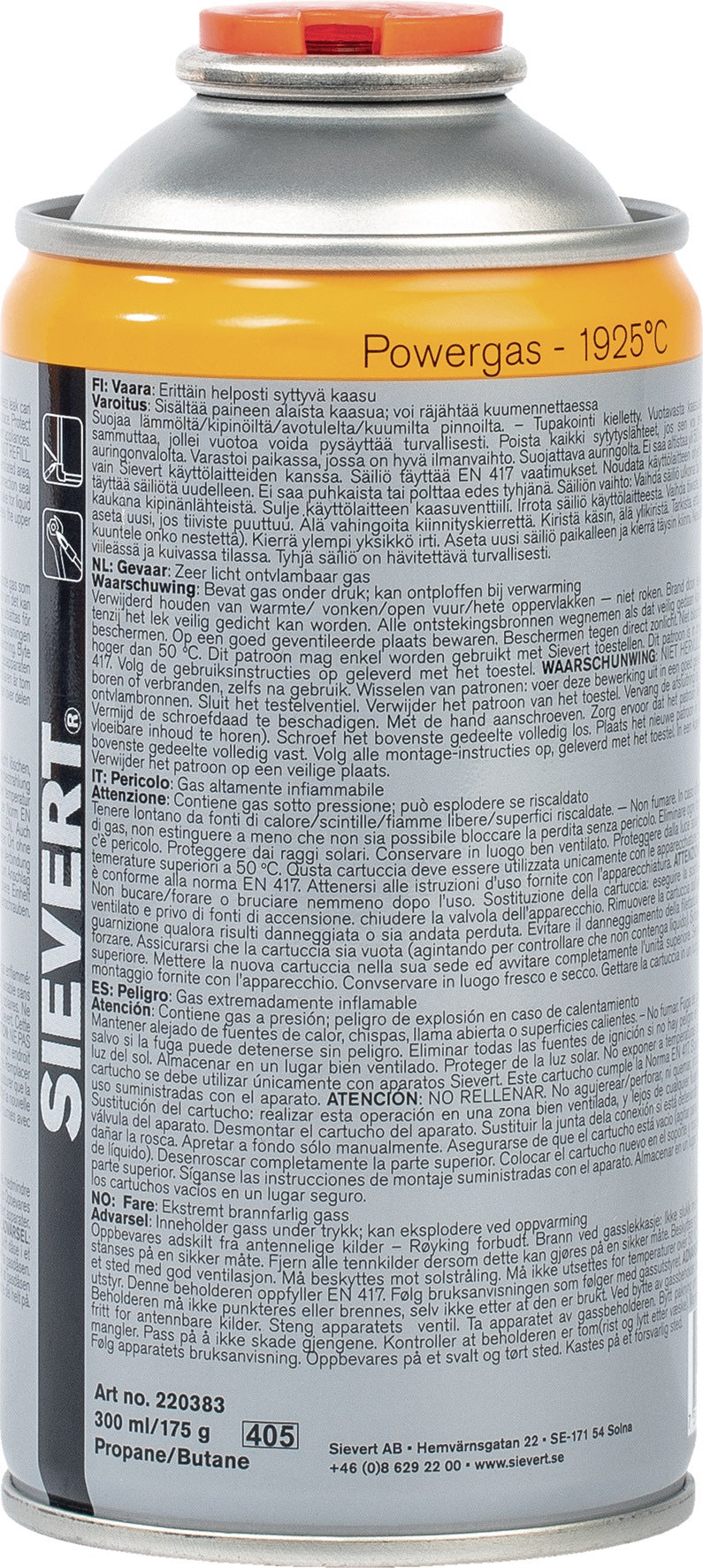 SIEVERT Powergas 2203 Schraubkartusche 175g, 300ml, 1925°C – Propan/Butan
