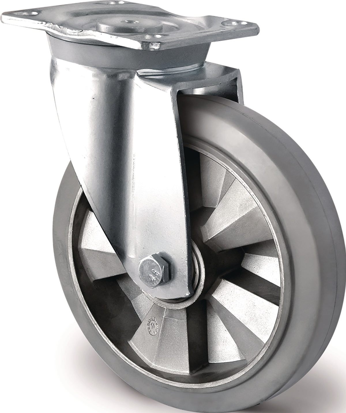 TECWERK Schwerlastlenkrolle 125mm, 300kg, Elastikgummi mit Plattenbefestigung