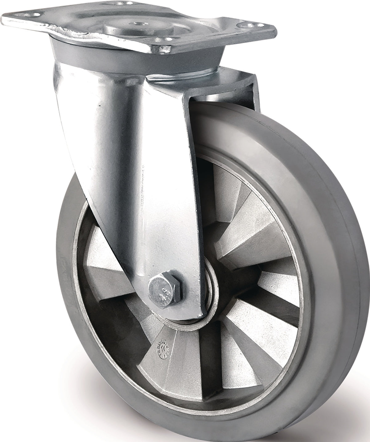 TECWERK Schwerlastlenkrolle 125mm, 300kg, Elastikgummi mit Plattenbefestigung