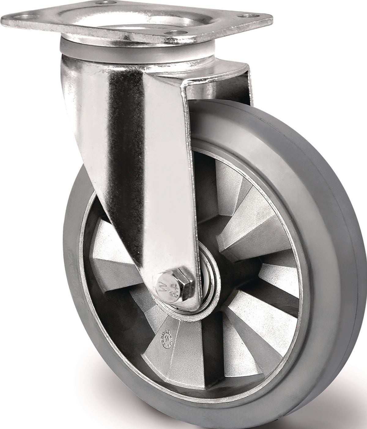 TECWERK Schwerlastlenkrolle 125mm, 300kg, Elastikgummi mit Plattenbefestigung