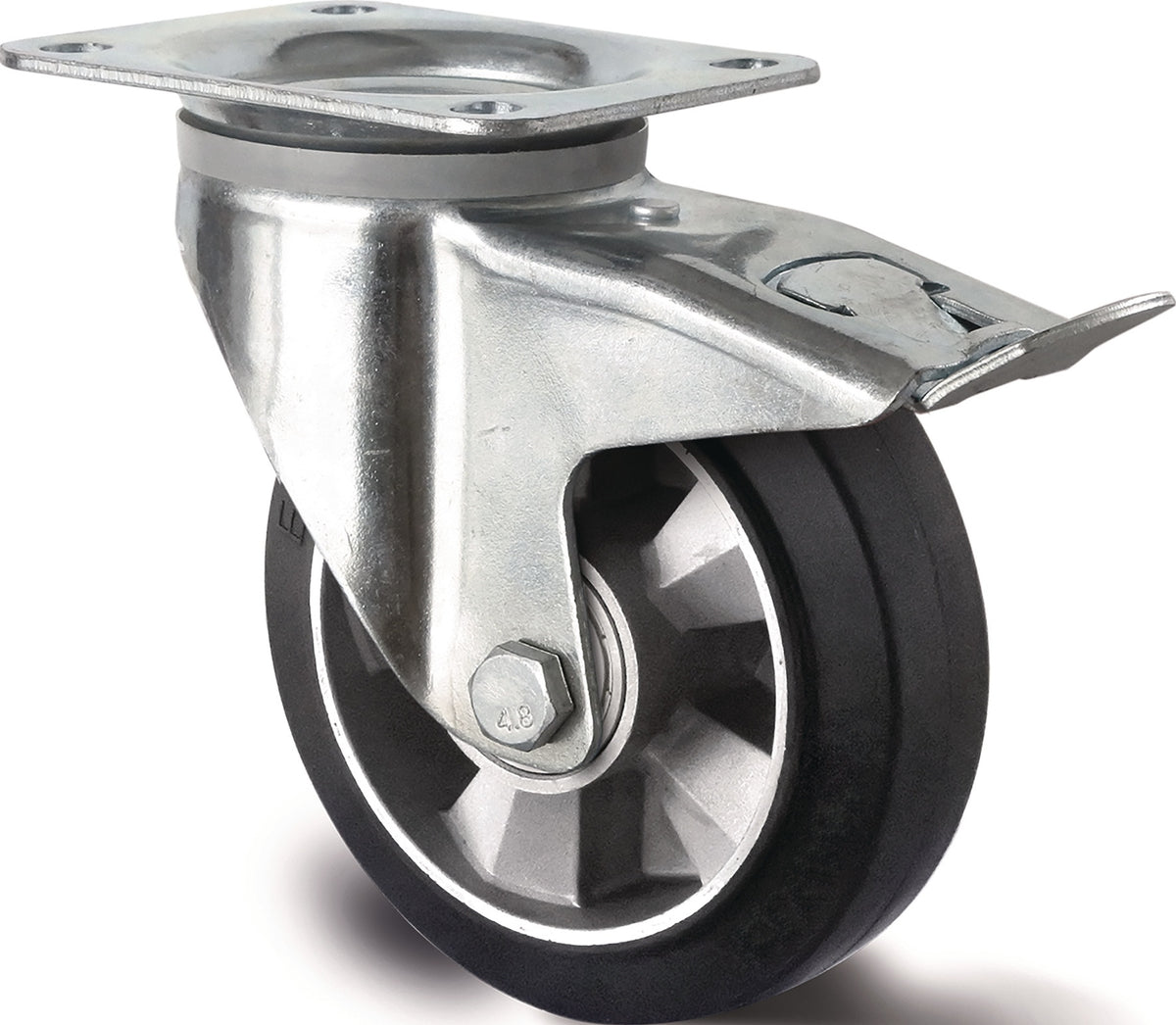 TECWERK Schwerlastlenkrolle 160 mm mit Totalfeststeller, 400 kg Tragfähigkeit, Elastikgummi