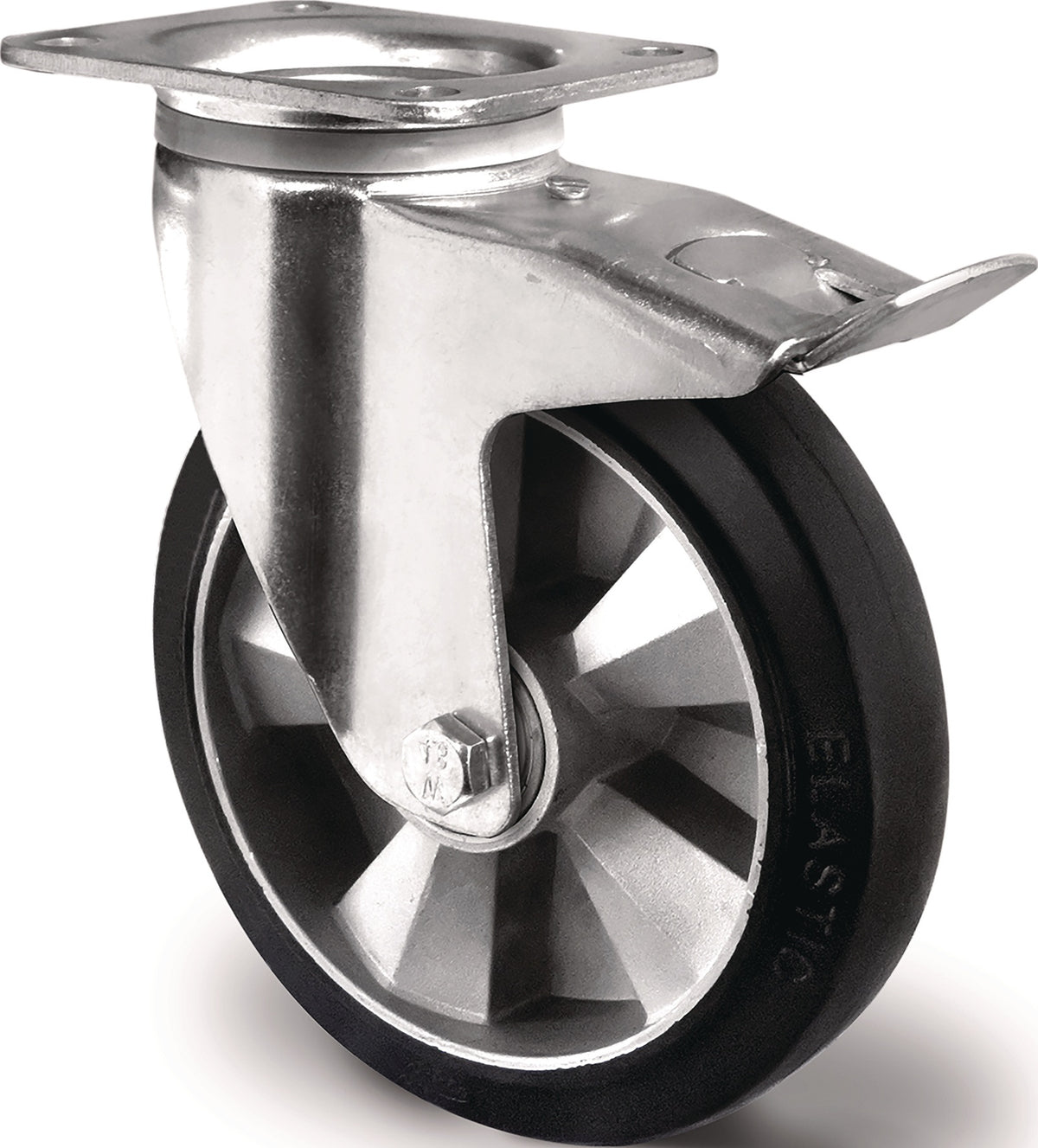 TECWERK Schwerlastlenkrolle 160 mm mit Totalfeststeller, 400 kg Tragfähigkeit, Elastikgummi