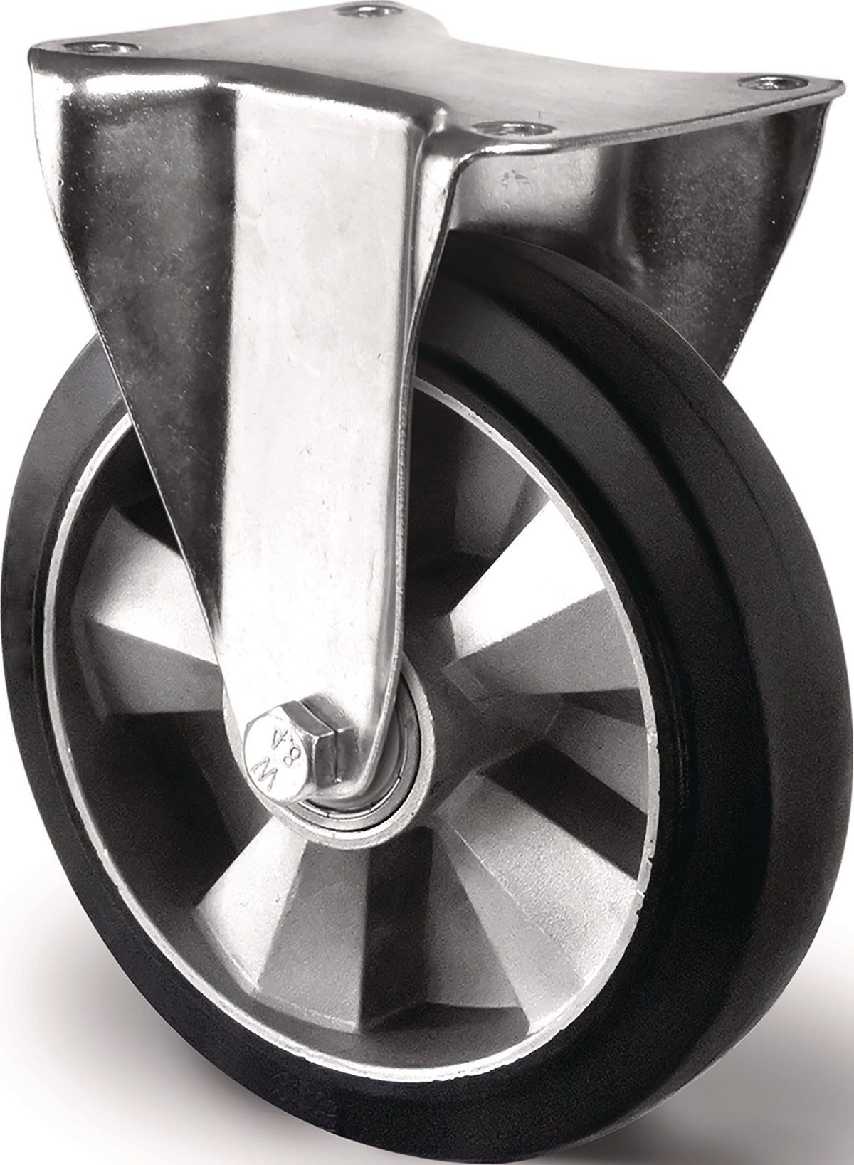 TECWERK Schwerlastbockrolle 125 mm Elastikgummi, 300 kg Tragfähigkeit, Bauhöhe 164 mm