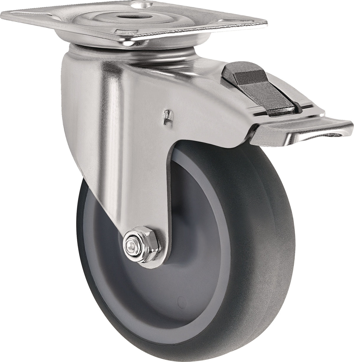 TECWERK Lenkrolle 75 mm mit Totalfeststeller, Gleitlager und grauer Gummibereifung