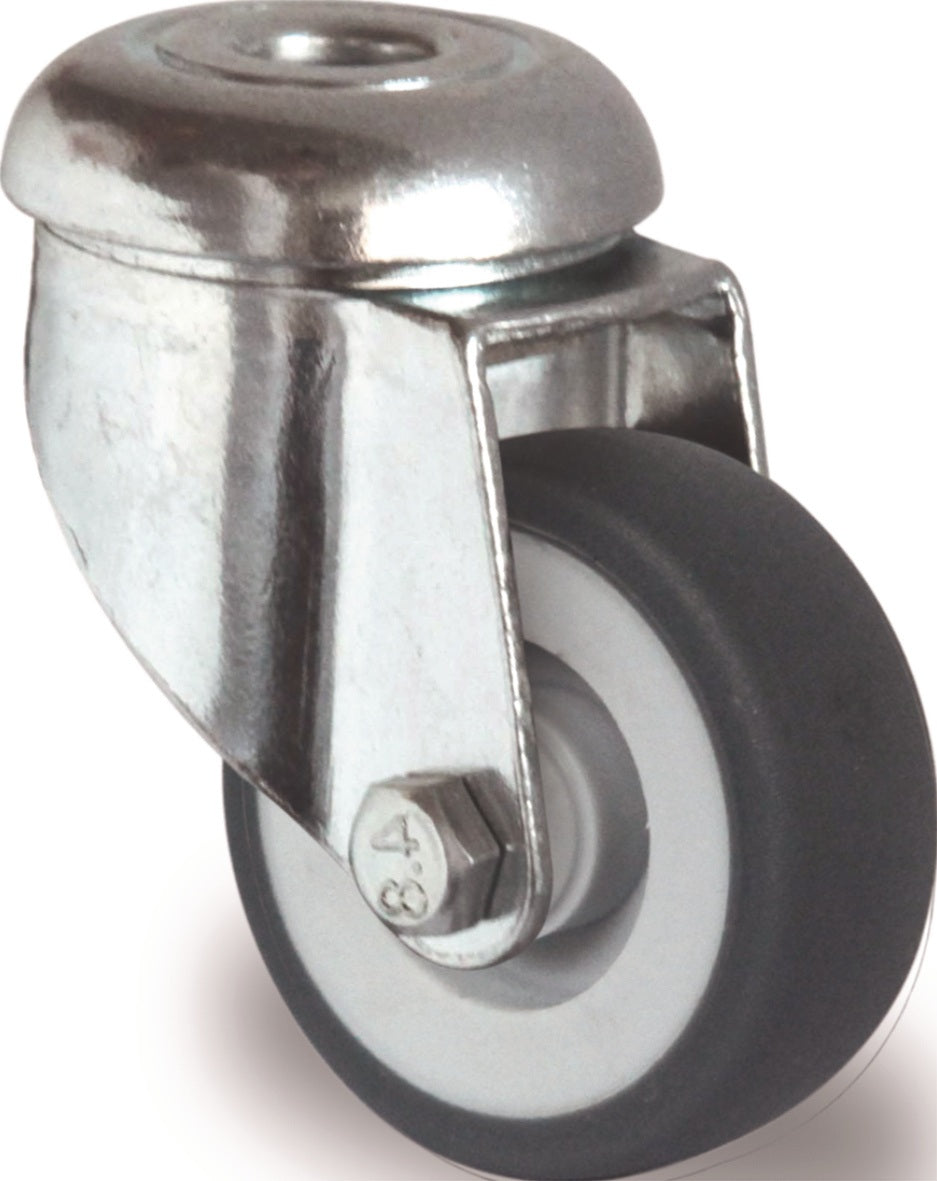 TECWERK Lenkrolle 50 mm mit Rückenloch, Gleitlager, Gummi grau – Tragfähigkeit 50 kg