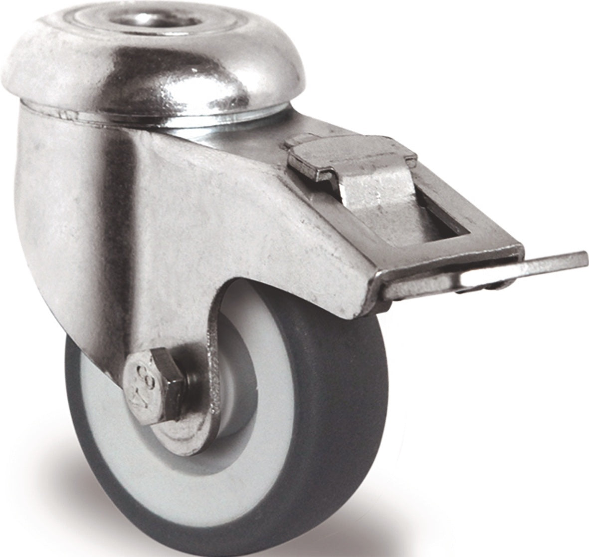 TECWERK Lenkrolle 50 mm mit Totalfeststeller, Rückenloch 11 mm, Gleitlager, Gummi, 50 kg