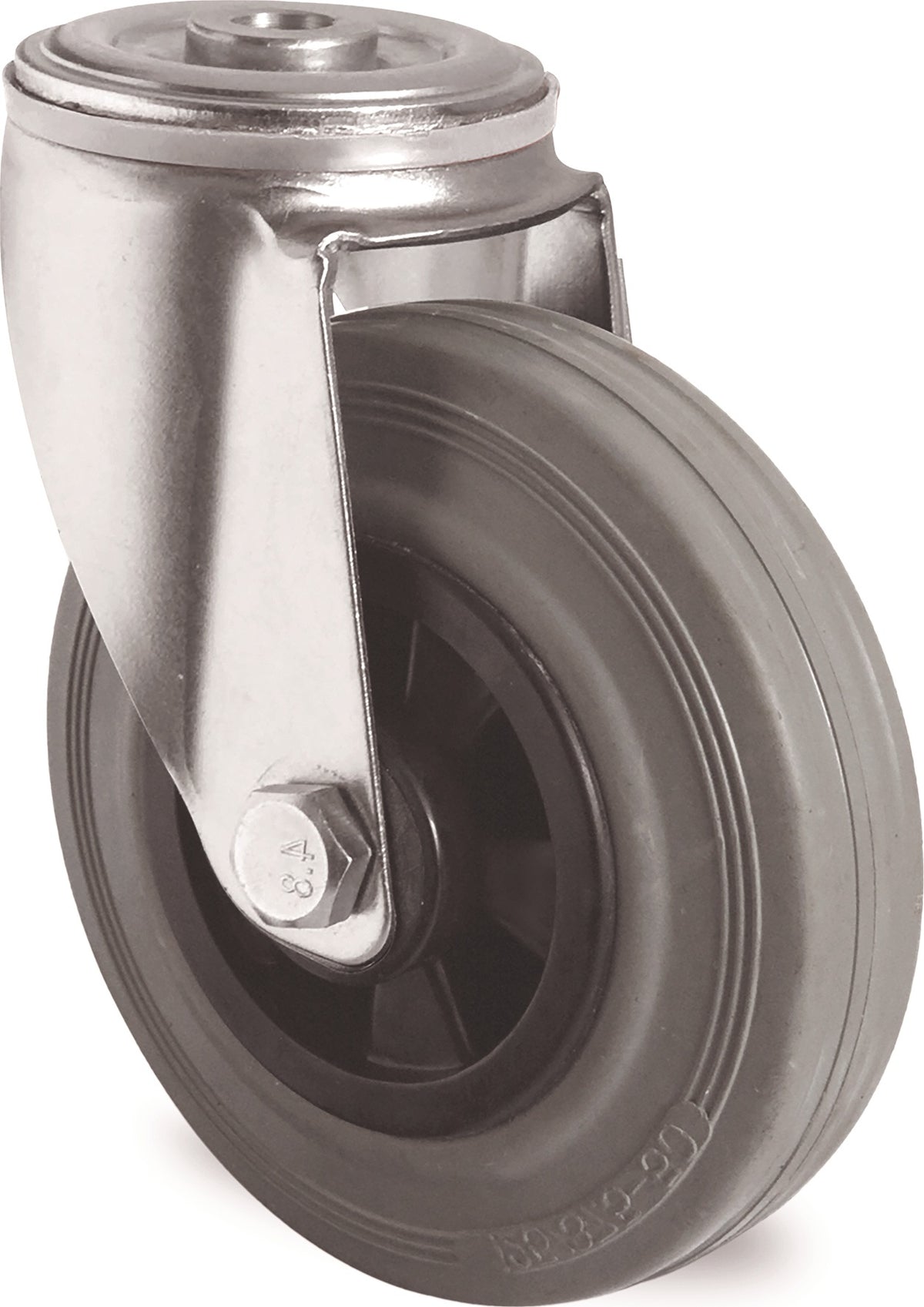 TECWERK Lenkrolle 80 mm Polypropylen Vollgummi grau mit Rückenloch, 70 kg Tragfähigkeit