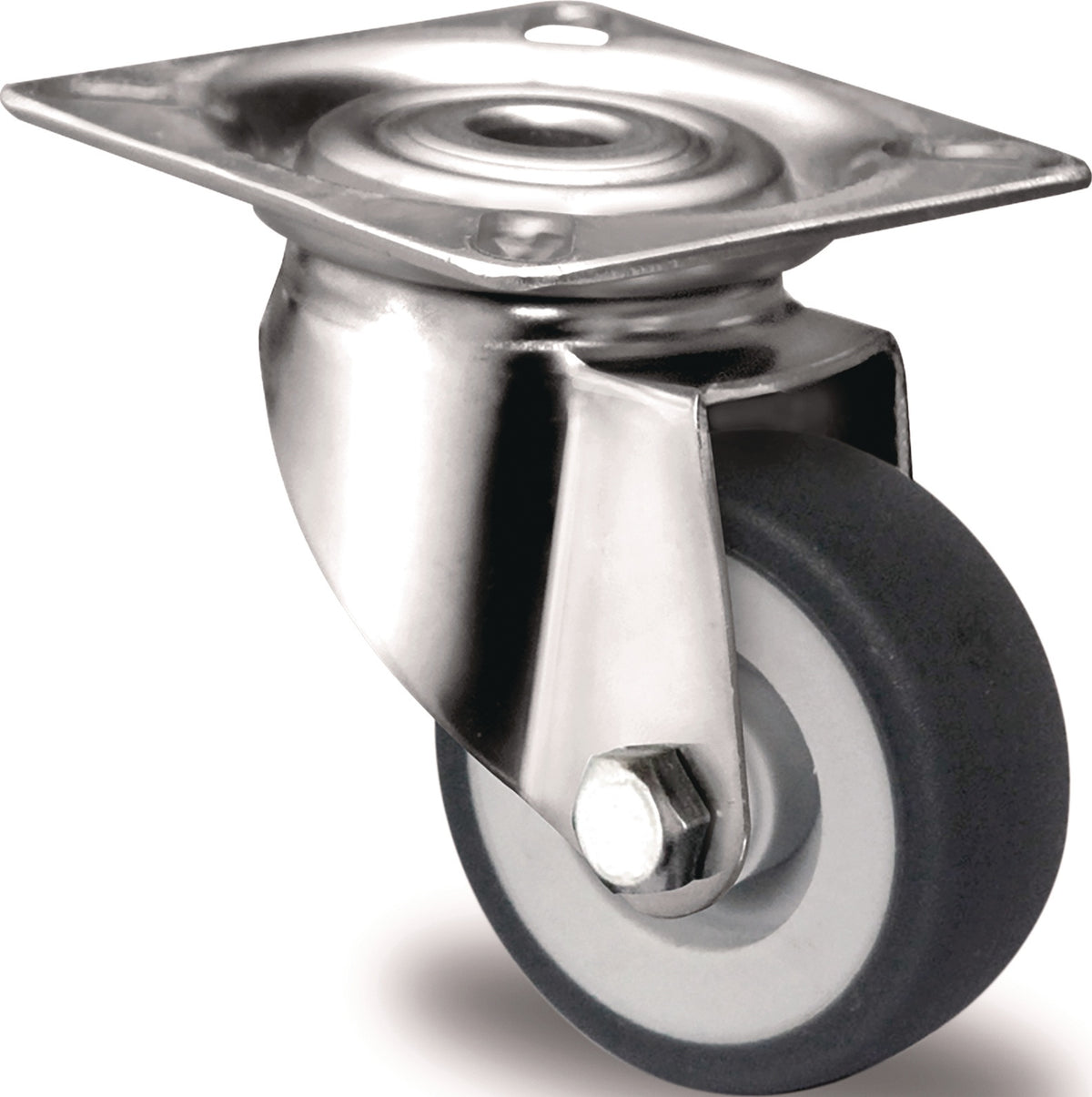 TECWERK Edelstahl-Lenkrolle 50 mm, 50 kg Tragkraft, TPE-Lauffläche, Gleitlager, mit Anschraubplatte