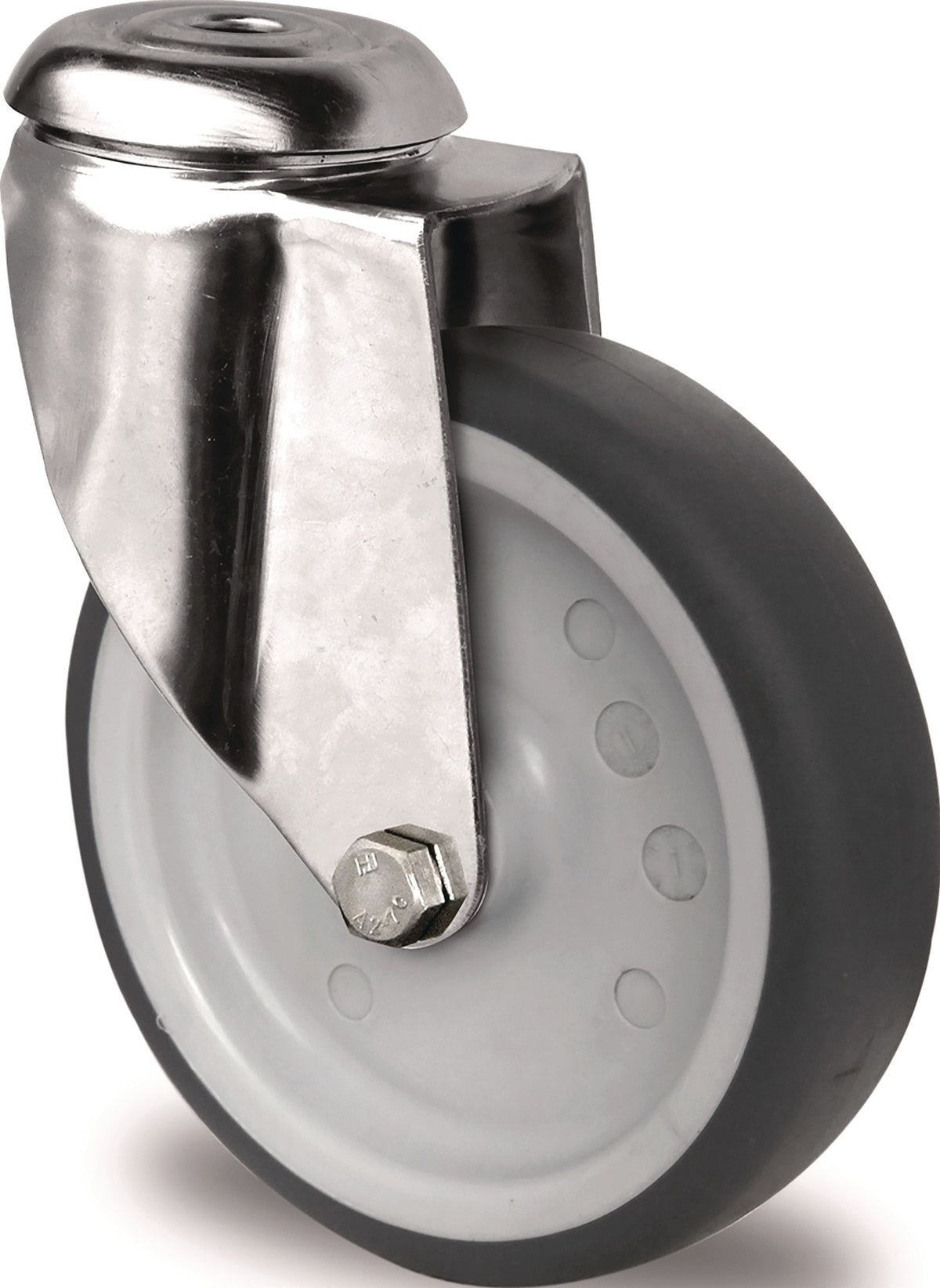 TECWERK Edelstahl-Lenkrolle 50 mm, 50 kg Tragkraft, Rückenloch, TPE grau