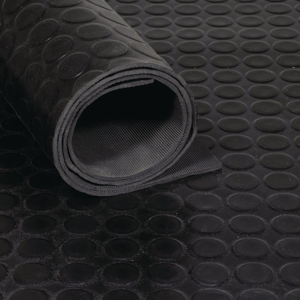 TECWERK Gummiflachnoppenmatte 1,2m x 10m x 3mm schwarz NR/SBR ohne Gewebeeinlage