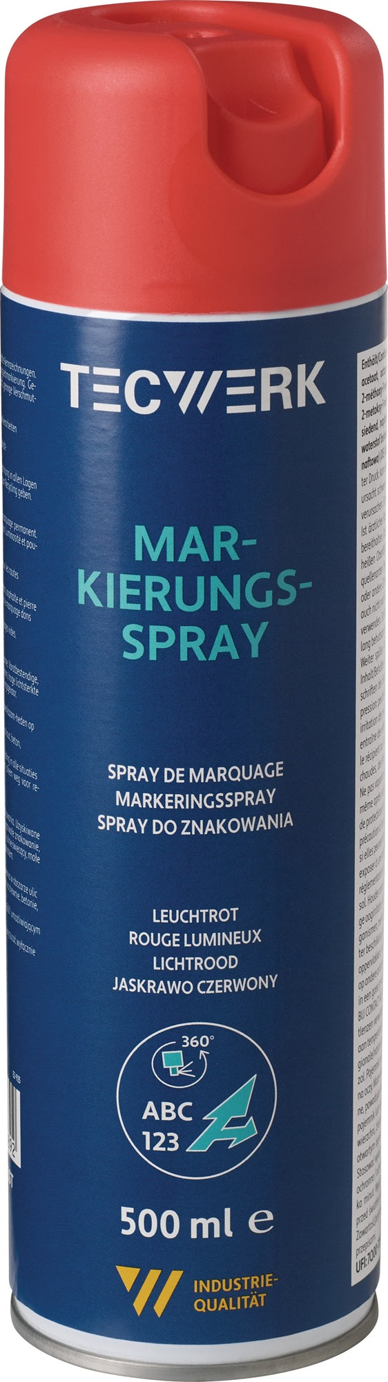 TECWERK Markierungsspray Rot 500 ml – 12er-Pack, Acrylharz, 360°-Ventil, frostsicher