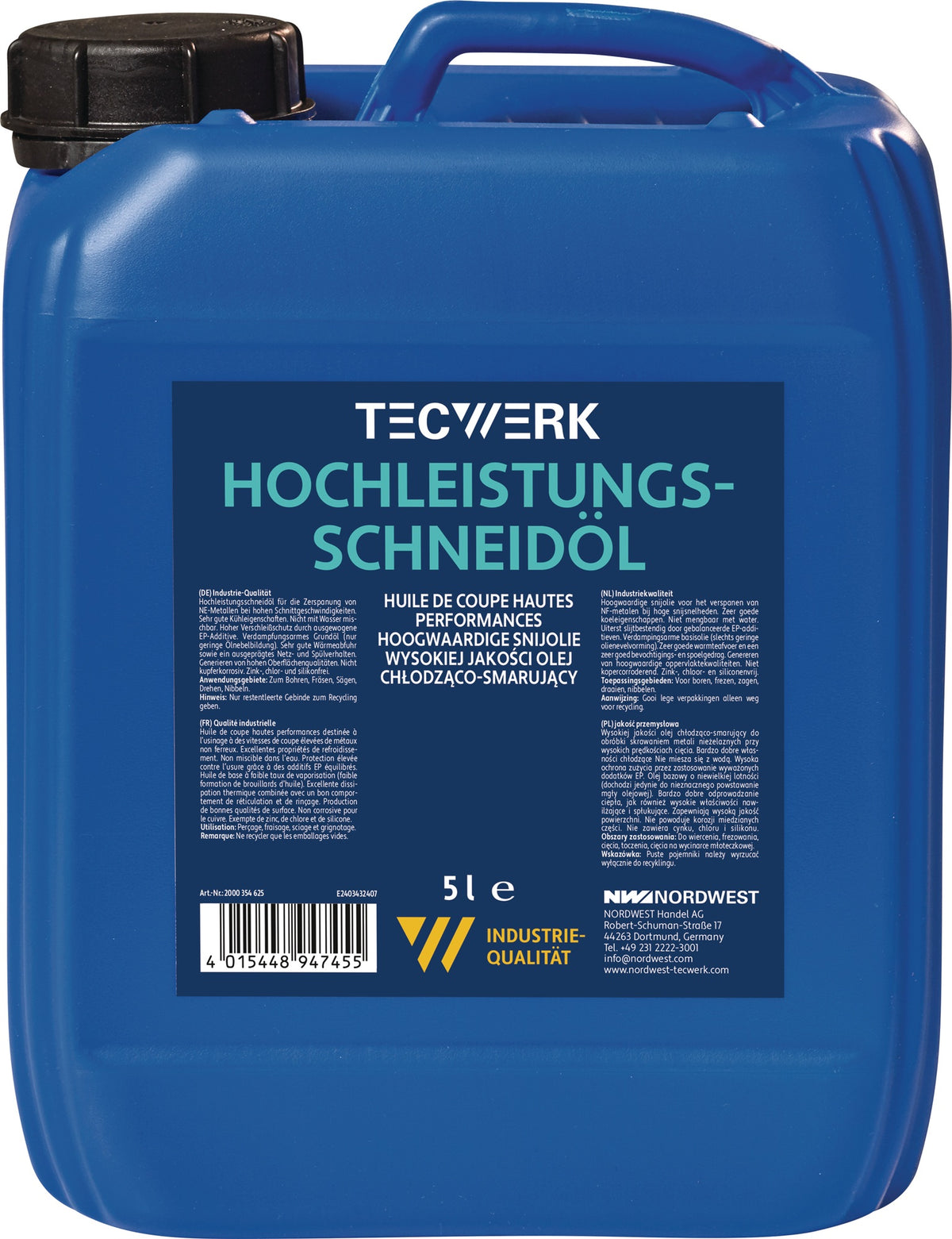 TECWERK Hochleistungsschneidöl 5l Kanister – Nicht wassermischbar für NE-Metalle & Stahl
