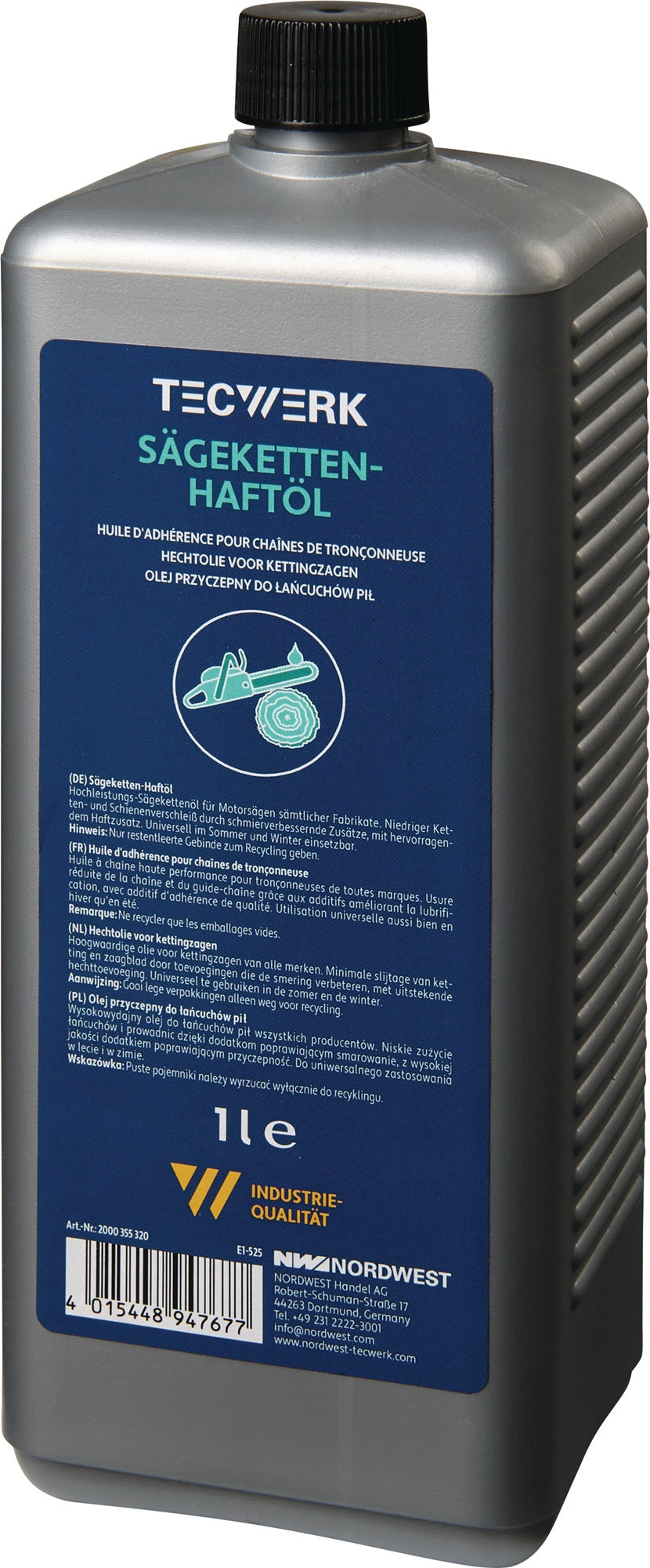 TECWERK Sägekettenhaftöl 75-95 mm²/s 1l Flasche – Hochleistungs-Kettenöl für Motorsägen