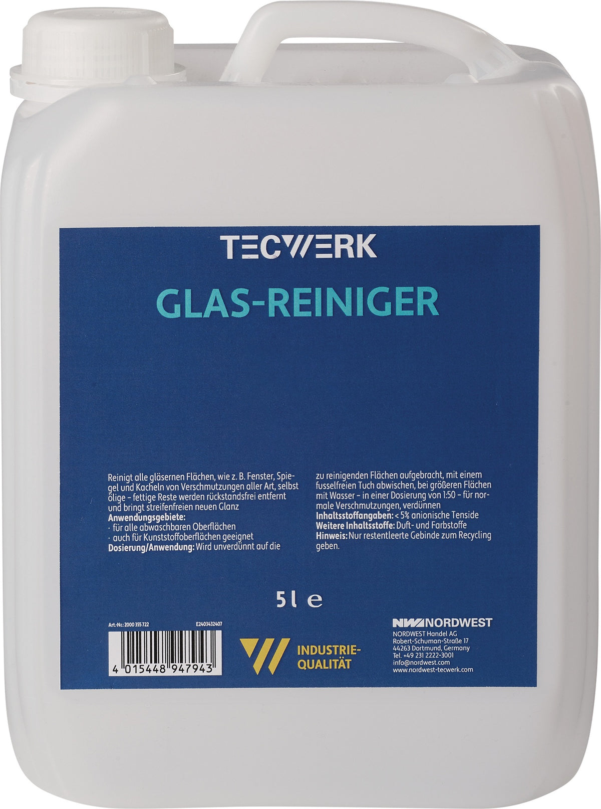 TECWERK Glasreiniger 500 ml Sprühflasche – entfernt ölige und fettige Verschmutzungen rückstandsfrei