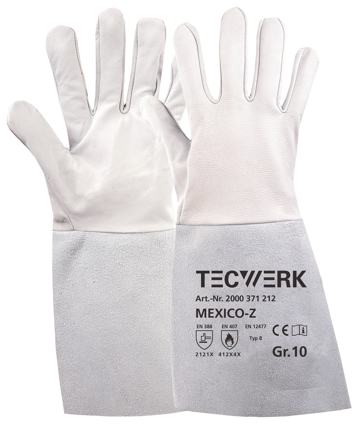TECWERK Schweißerhandschuhe Mexico Z Gr.9 grau EN 388/407/12477 – 10 Paar