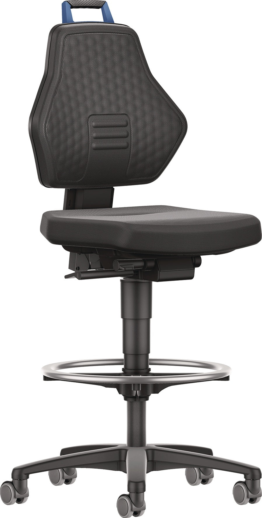 TECWERK Arbeitsdrehstuhl Rollen + Fußring Kunstleder schwarz, Gasfeder-Höhenverstellung 580-860 mm