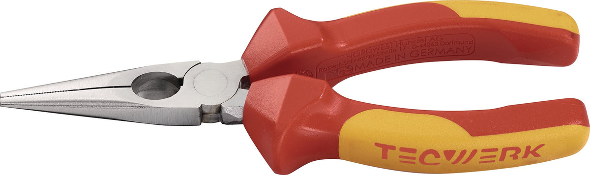TECWERK Flachrundzange 160 mm VDE-isoliert mit Schneide und Mehrkomponenten-Hüllen