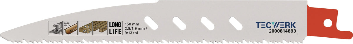 TECWERK Säbelsägeblatt 225 mm Bimetall TPI 10/14 für Metall und Holz mit Nägeln
