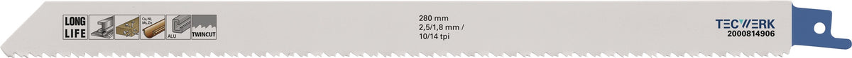 TECWERK Säbelsägeblatt 225 mm Bimetall TPI 10/14 für Metall und Holz mit Nägeln