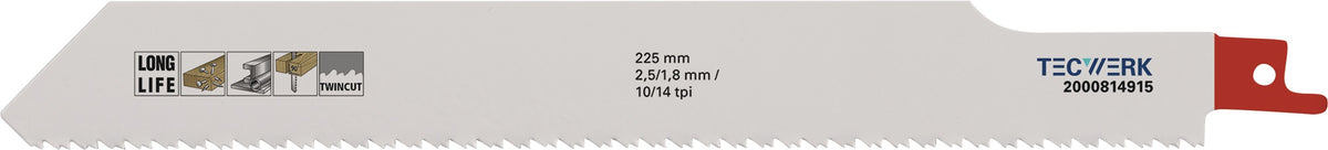 TECWERK Säbelsägeblatt 225 mm Bimetall TPI 10/14 für Metall und Holz mit Nägeln