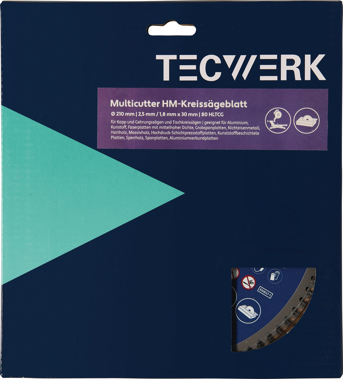 TECWERK Tisch-/Kappkreissägeblatt 210 mm Z80 HLTCG für Aluminium, Kunststoff und Holz