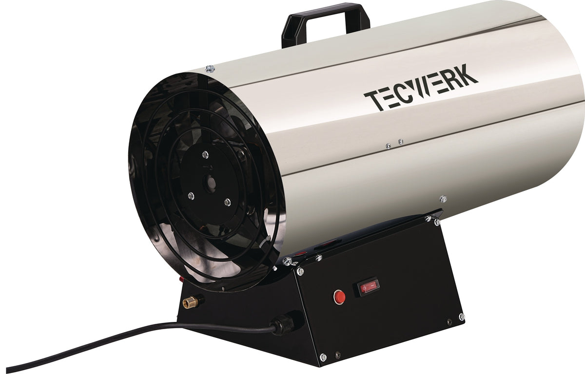 TECWERK Gasheizer 10 kW, 500 m³/h, 28 W – mit Druckminderer & Notabschaltung
