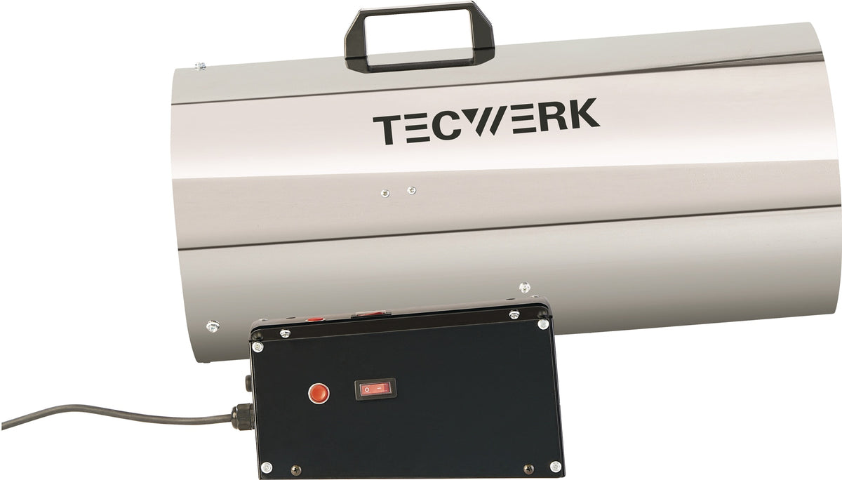 TECWERK Gasheizer 10 kW, 500 m³/h, 28 W – mit Druckminderer & Notabschaltung