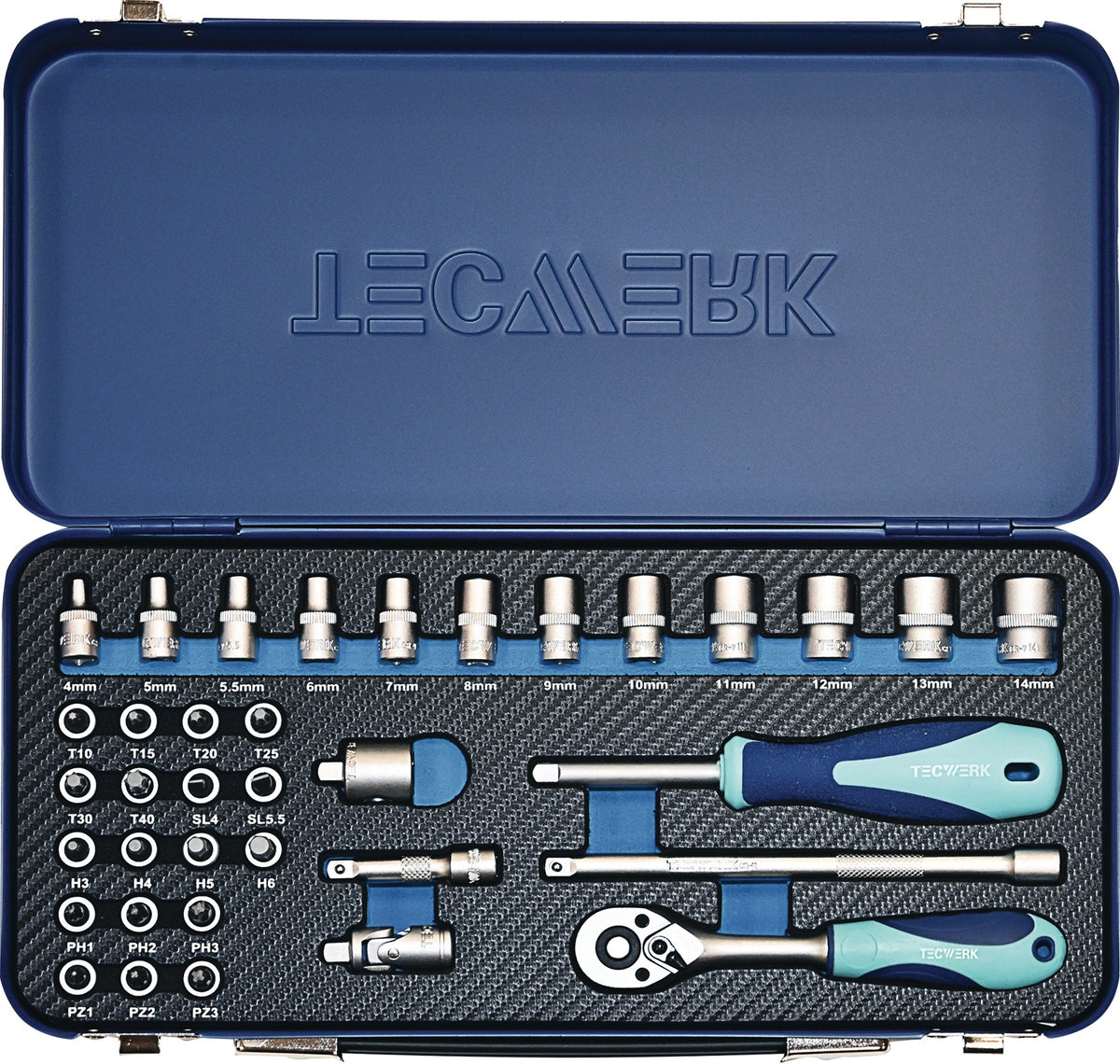 TECWERK Steckschlüsselsatz 36-tlg. 1/4 Zoll SW 4-14 mm 20 Zähne 6-Kant