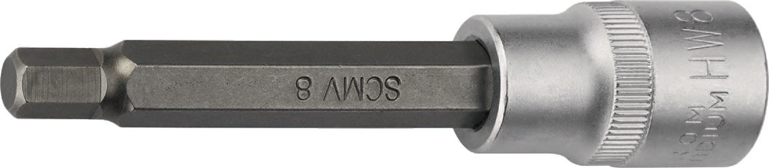 TECWERK Steckschlüsseleinsatz 1/2 Zoll Innen-6-kant SW 4 mm, Länge 55 mm, Chrom-Vanadium-Stahl