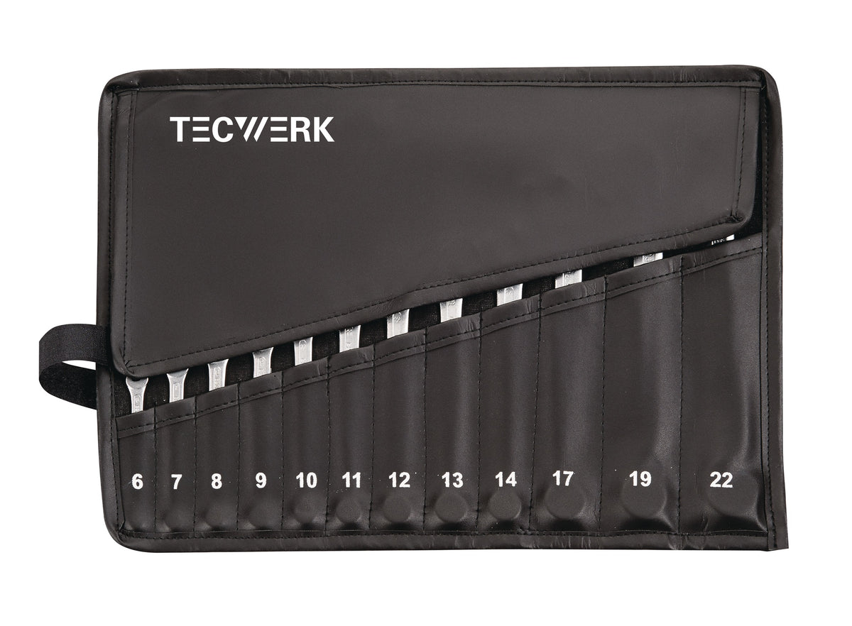 TECWERK Ringmaulschlüsselsatz 8-teilig SW 8-19 mm Form A CV-Stahl in Rolltasche
