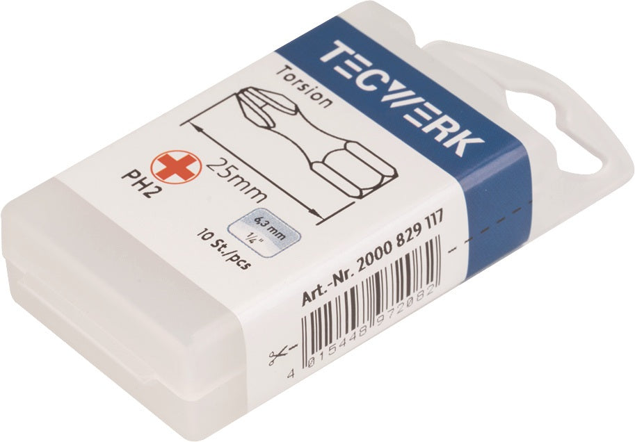 TECWERK Bit P829116 PH 1, 25 mm, 1/4 Zoll Sechskant, Torsionszone