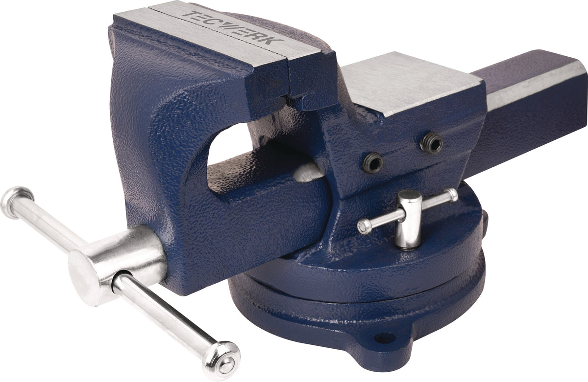 TECWERK Gußschraubstock 100 mm Backenbreite, Sphäroguss, 104 mm Spannweite, mit Drehteller