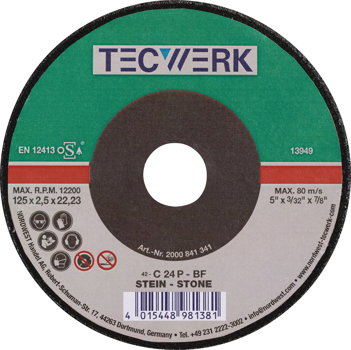 TECWERK Trennscheibe STE 125 x 2,5 mm gekröpft für Stein – 25 Stück
