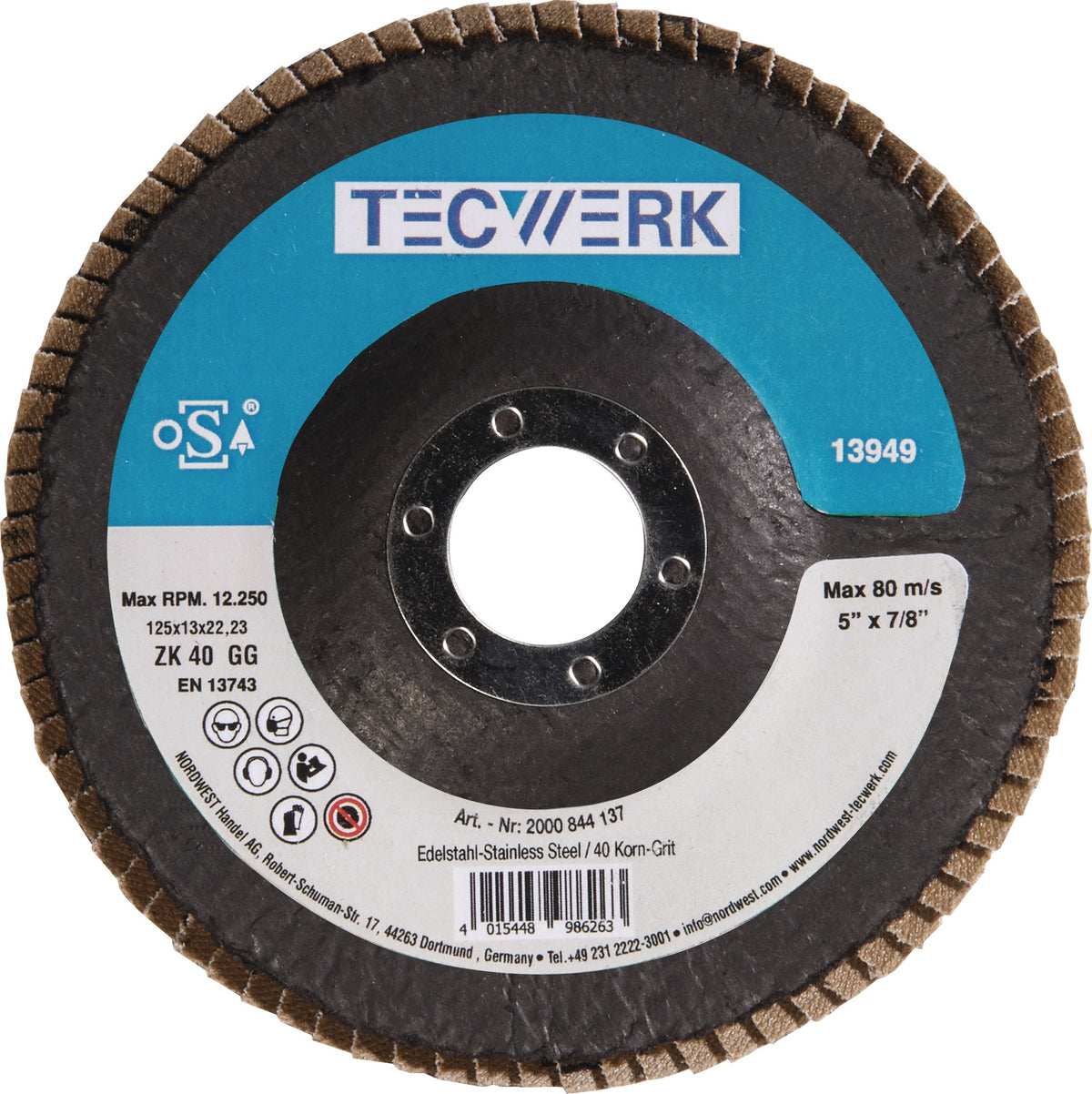 TECWERK Fächerscheibe Action Ø125 mm K40 konisch INOX Zirkonkorund
